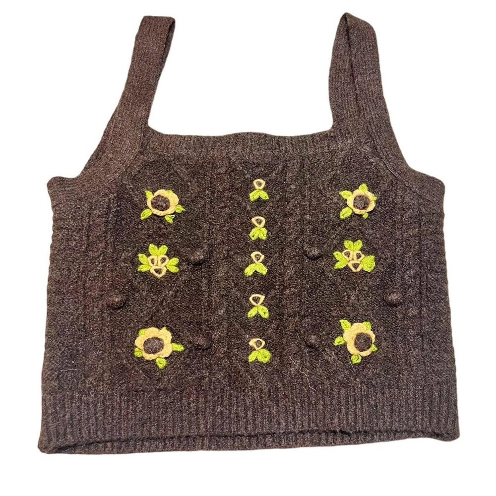 Brown knit sunflower tank